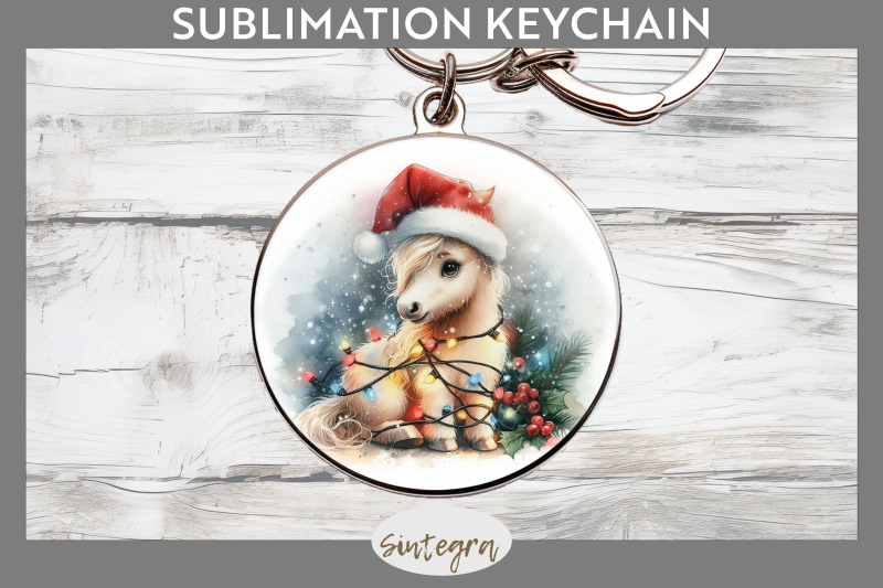 christmas-horse-animal-entangled-in-lights-round-keychain-sublimation