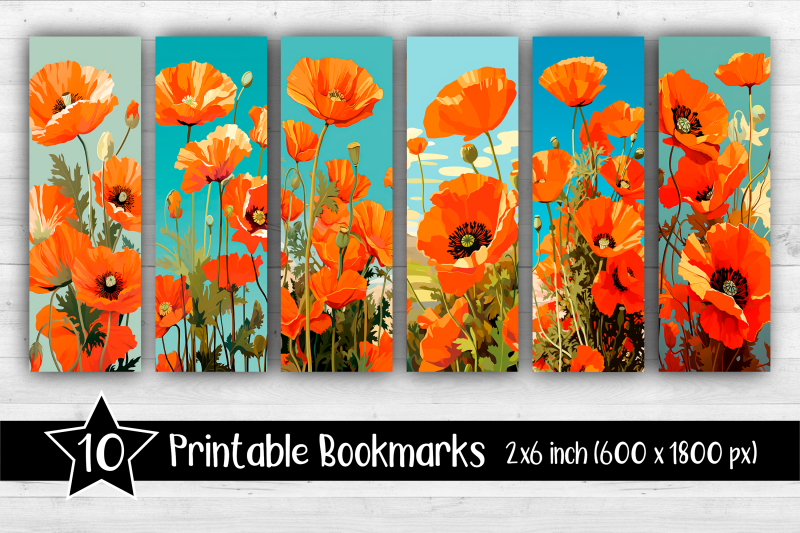 poppies-bookmarks-printable-2x6-inch