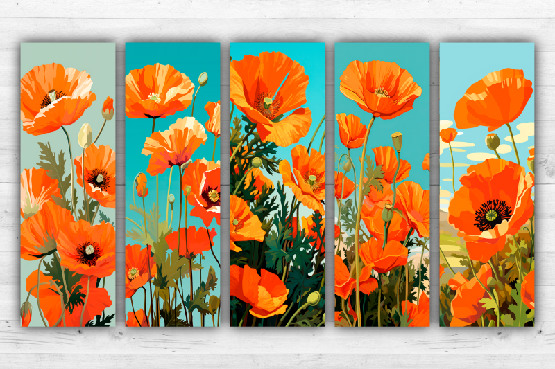 poppies-bookmarks-printable-2x6-inch