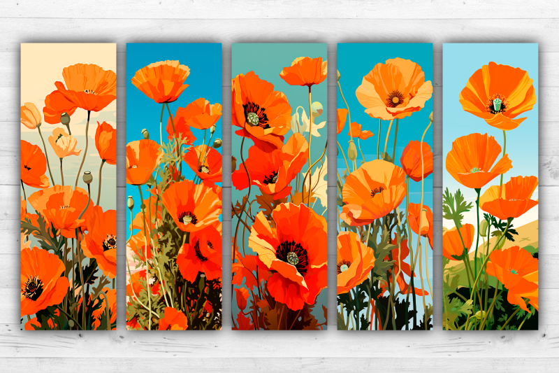 poppies-bookmarks-printable-2x6-inch