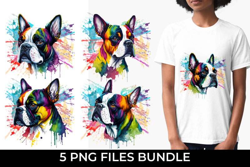 rainbow-boston-terrier-dog-watercolor-bundle-free-for-commercial-use