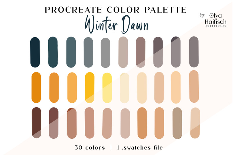 winter-procreate-palette-blue-yellow-brown-color-swatches