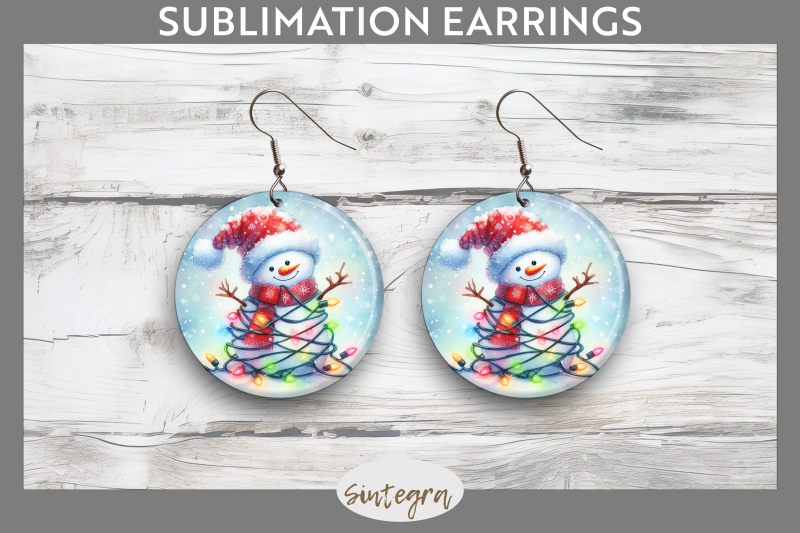 christmas-snowman-entangled-in-lights-round-earrings-sublimation