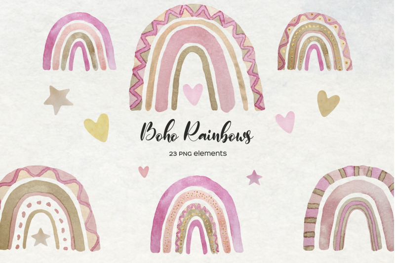 watercolor-pink-rainbow-clipart-pink-amp-beige-boho-rainbows-clip-art