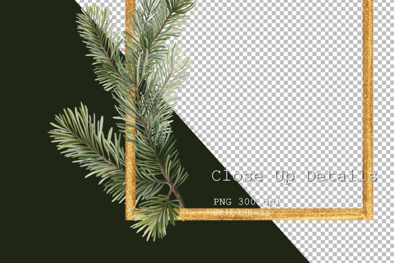 christmas-frame-png-gold-frame-with-fir-branch