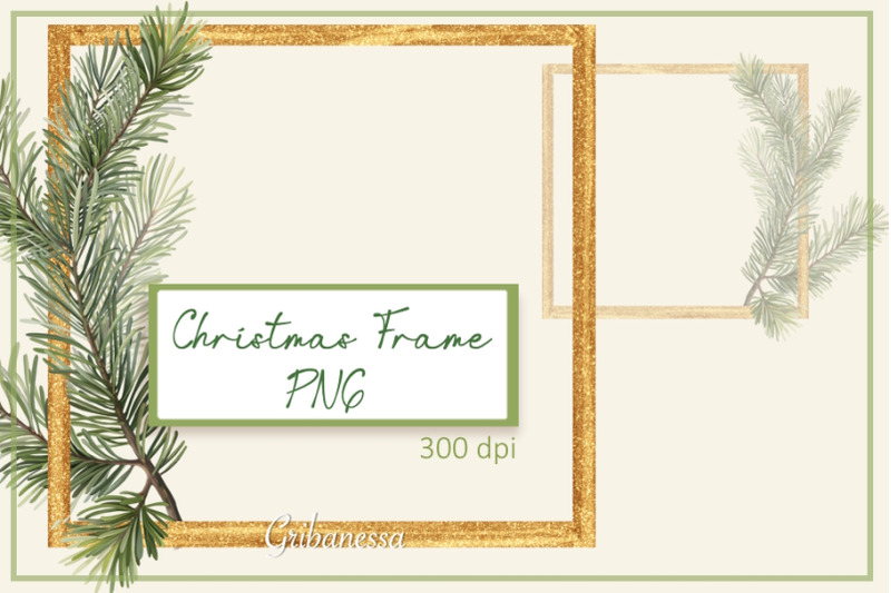 christmas-frame-png-gold-frame-with-fir-branch