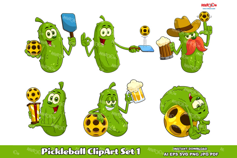 pickleball-cartoon-clipart-vector-set-1