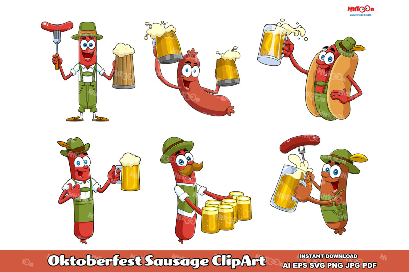 oktoberfest-sausage-cartoon-characters-clipart-set