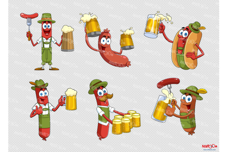 oktoberfest-sausage-cartoon-characters-clipart-set