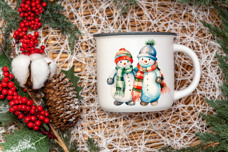 watercolor-christmas-snowmen-in-love