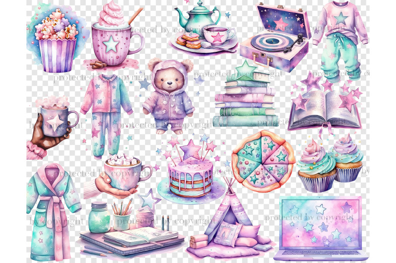 pajama-party-clipart-galentines-day-illustration-bundle