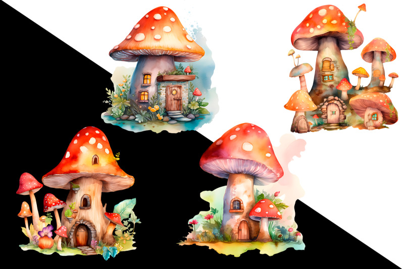 fairy-mushroom-house-watercolor-clipart