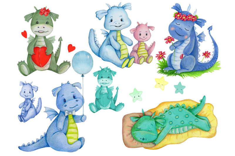 cute-cartoon-baby-dragons-hand-drawn-watercolor