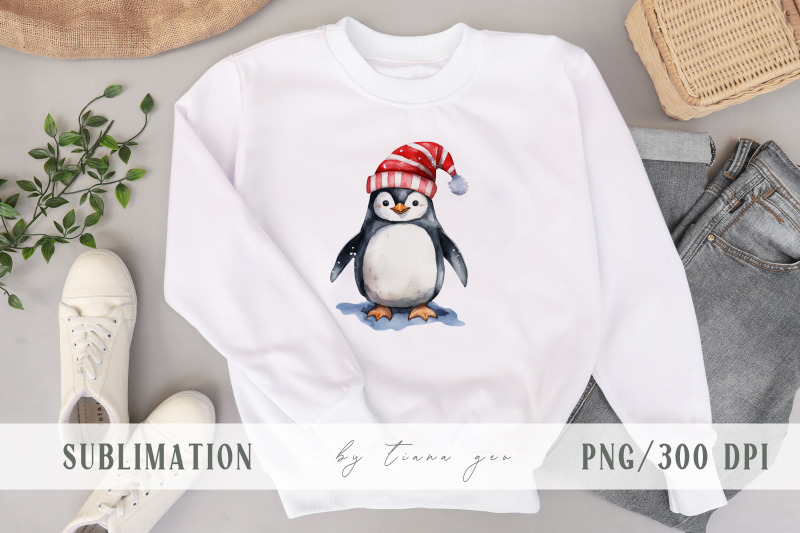 cute-watercolor-christmas-penguin-clipart-4-png-files