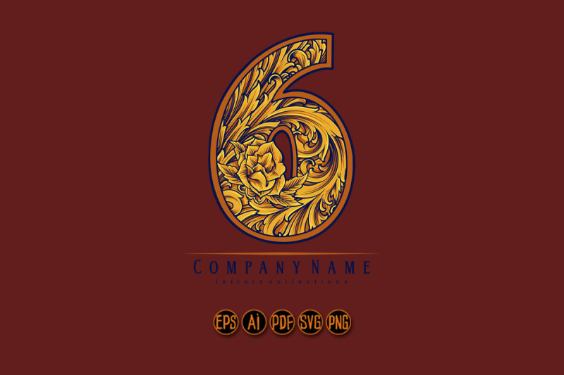 elegant-vintage-number-6-monogram-emblem-flourish