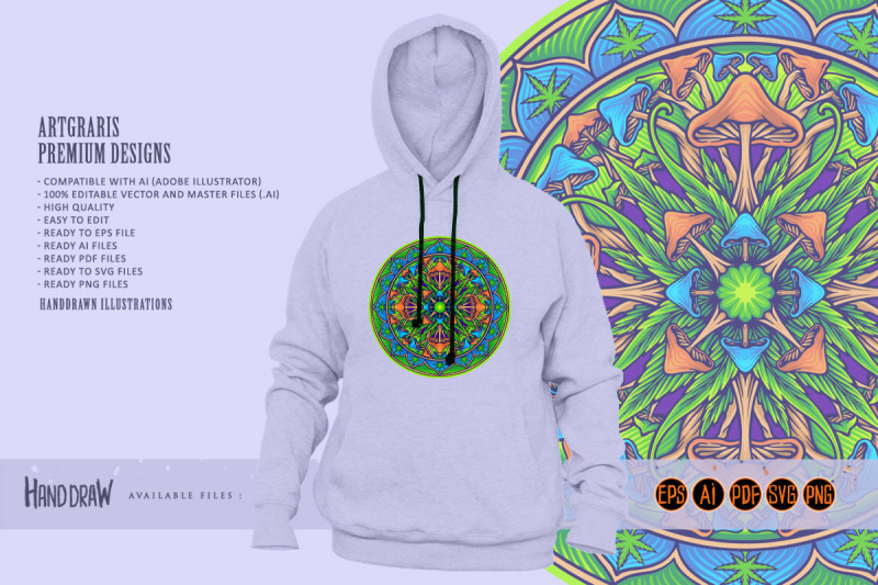 elegant-mandala-flourish-cannabis-mushrooms