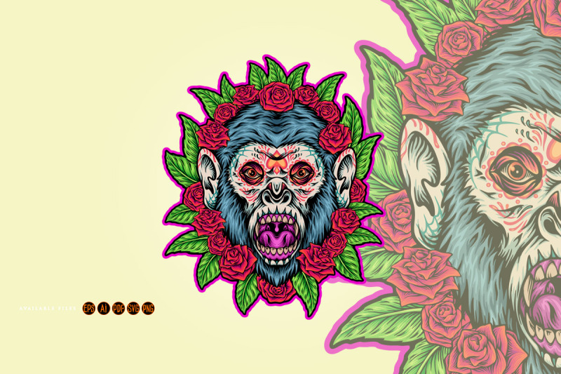 haunted-monkey-sugar-skull-floral-horror