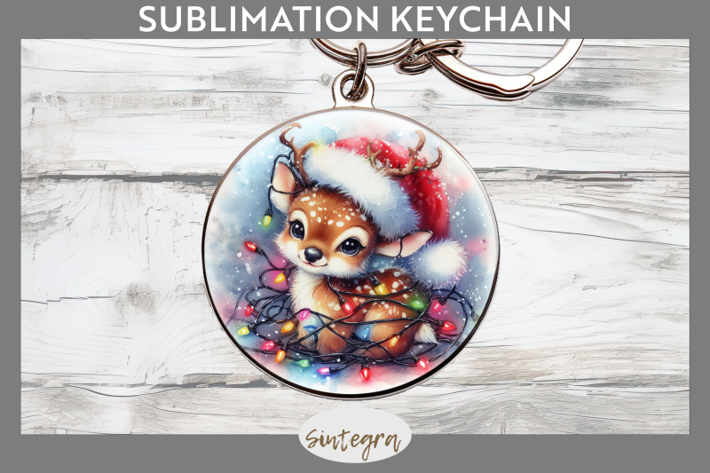 christmas-deer-entangled-in-lights-round-keychain-sublimation
