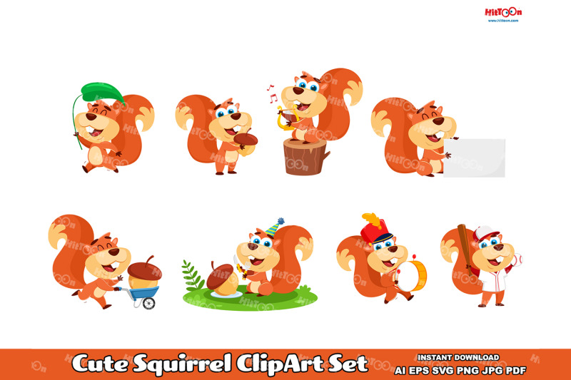 cute-squirrel-cartoon-character-clipart-set