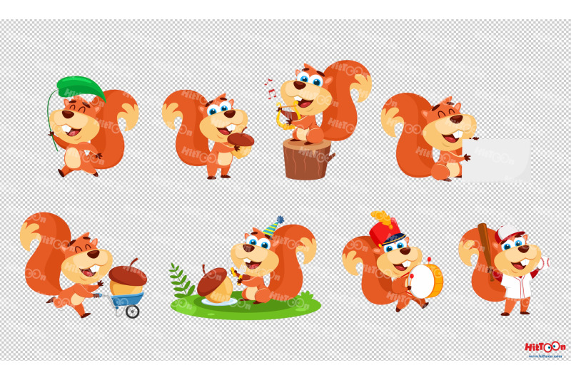 cute-squirrel-cartoon-character-clipart-set