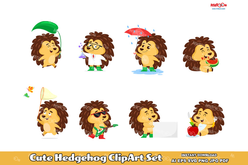 cute-hedgehog-cartoon-character-clipart-set