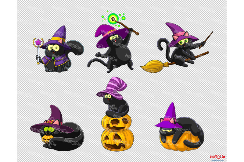 halloween-witch-black-cat-clipart-set