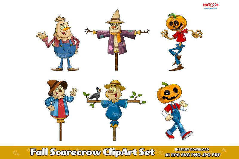 fall-scarecrow-cartoon-character-clipart-set