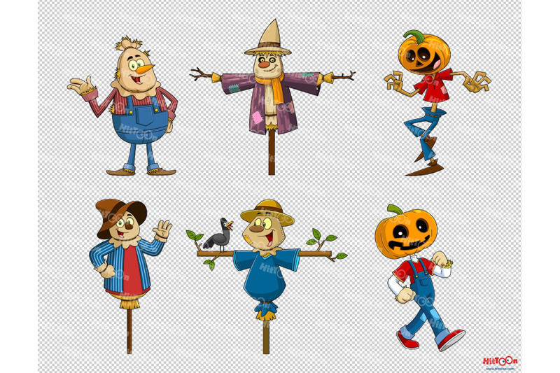 fall-scarecrow-cartoon-character-clipart-set