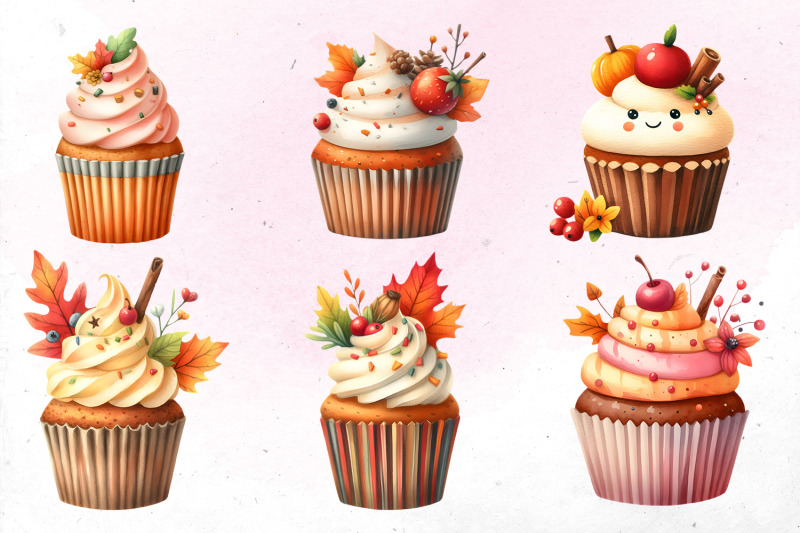 autumn-cupcakes-watercolor-bundle-png-cliparts