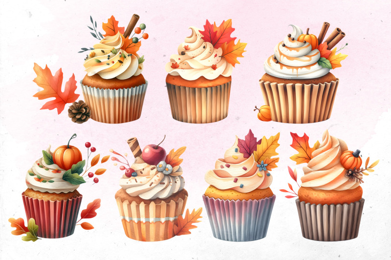 autumn-cupcakes-watercolor-bundle-png-cliparts