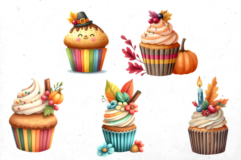 thanksgiving-cupcakes-watercolor-bundle-png-cliparts