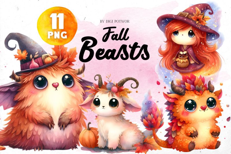 fall-beasts-watercolor-bundle-png-cliparts
