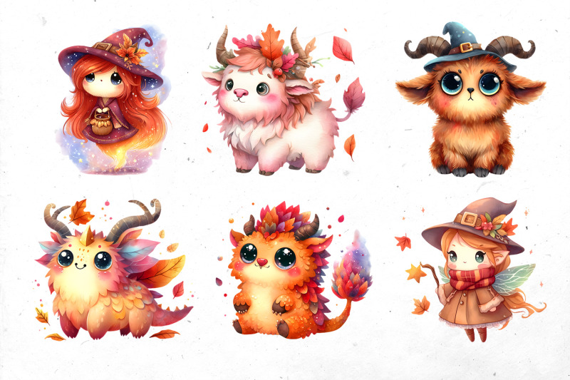 fall-beasts-watercolor-bundle-png-cliparts