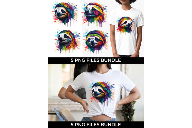 rainbow-sloth-animal-watercolor-bundle-sublimation-free-for-commercial