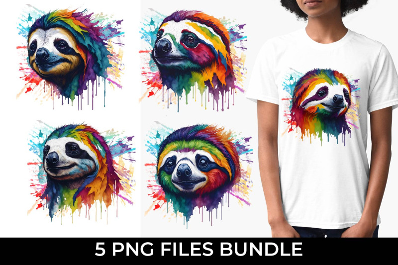rainbow-sloth-animal-watercolor-bundle-sublimation-free-for-commercial