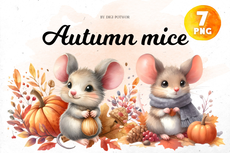 autumn-mice-watercolor-bundle-png-cliparts