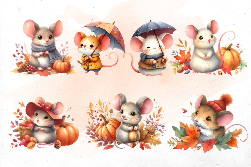 autumn-mice-watercolor-bundle-png-cliparts