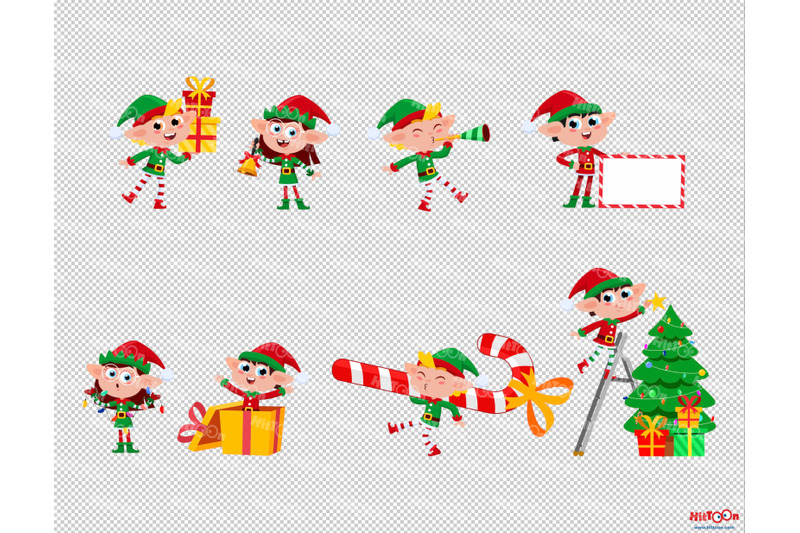 christmas-elf-cartoon-character-clipart-set