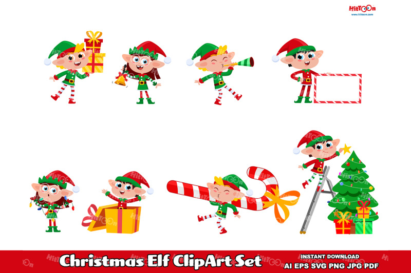 christmas-elf-cartoon-character-clipart-set