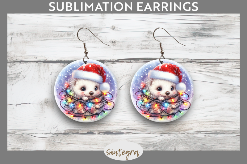 christmas-porcupine-entangled-in-lights-round-earrings-sublimation