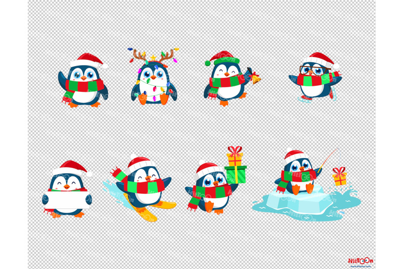 cute-christmas-penguin-cartoon-clipart-set