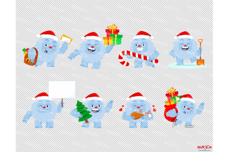 cute-christmas-yeti-cartoon-character-clipart-set