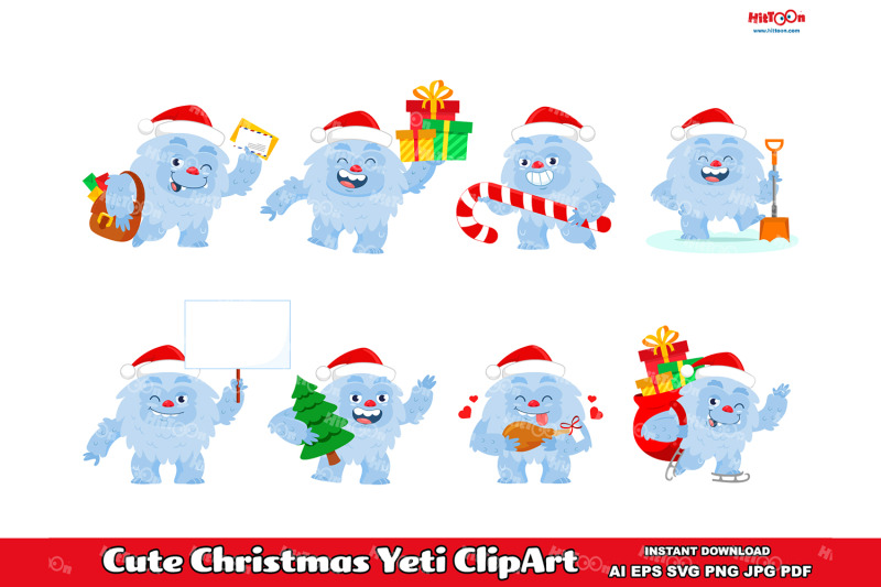 cute-christmas-yeti-cartoon-character-clipart-set