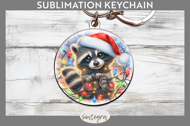 christmas-raccoon-entangled-in-lights-round-keychain-sublimation