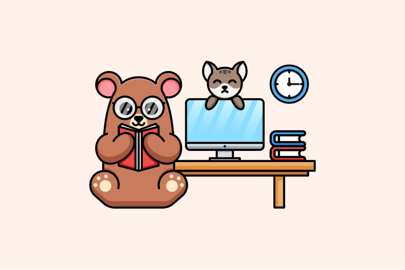 cute-bear-and-cat-study-vector-template-logo-design