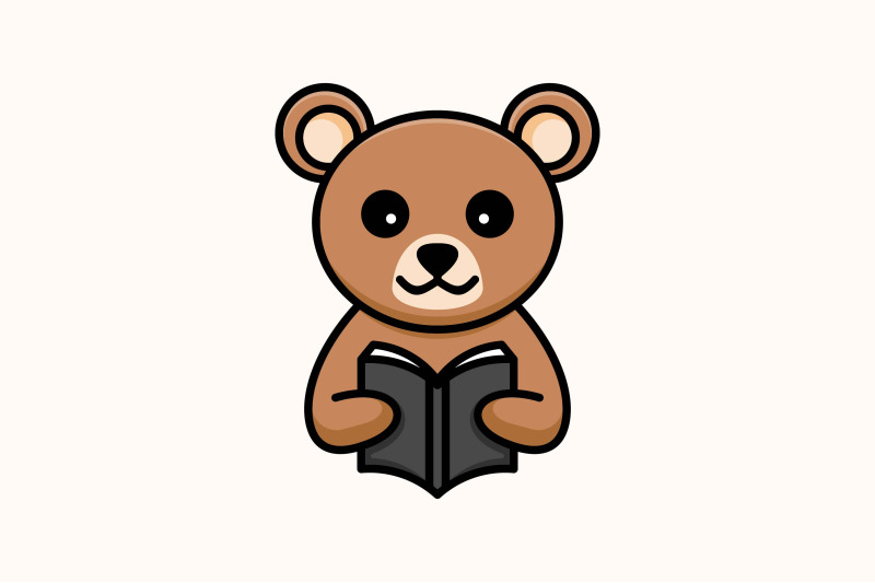 cute-bear-reading-book-vector-template-logo-design