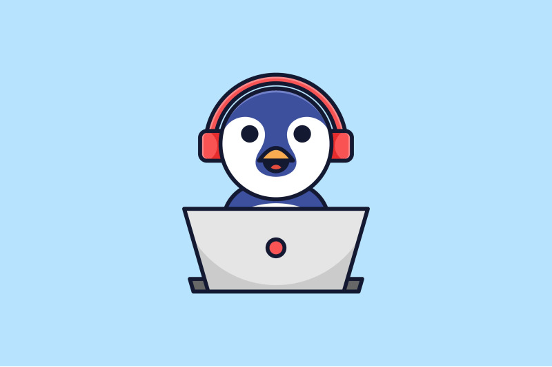 cute-penguin-with-headphone-and-laptop-vector-template-logo-design