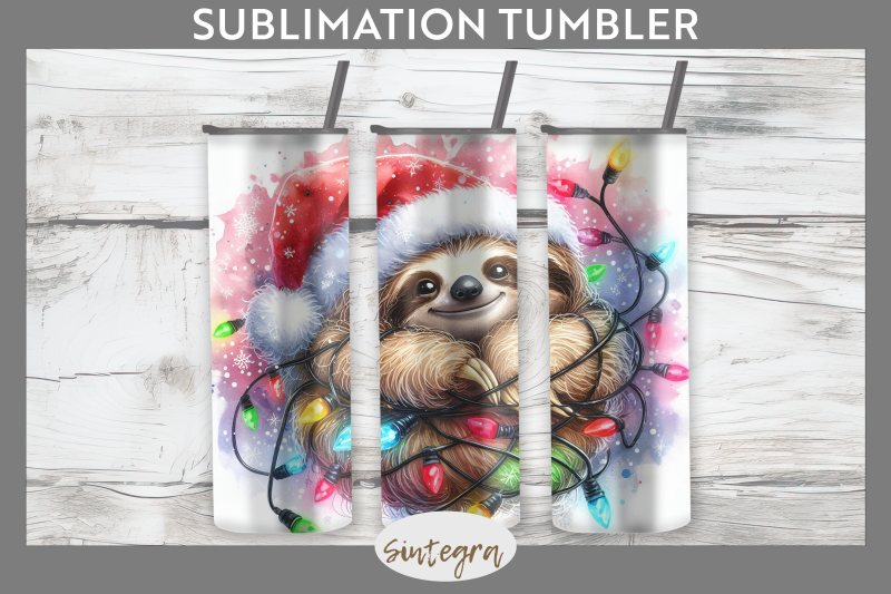 christmas-sloth-entangled-in-lights-tumbler-sublimation-20-oz-skinny