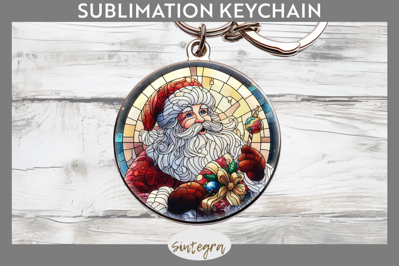 stained-glass-santa-claus-round-keychain-sublimation
