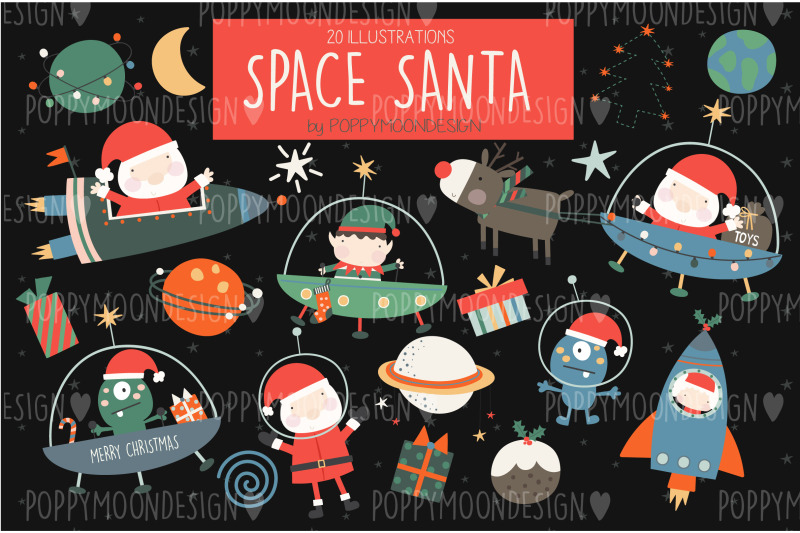 space-santa-clipart-set